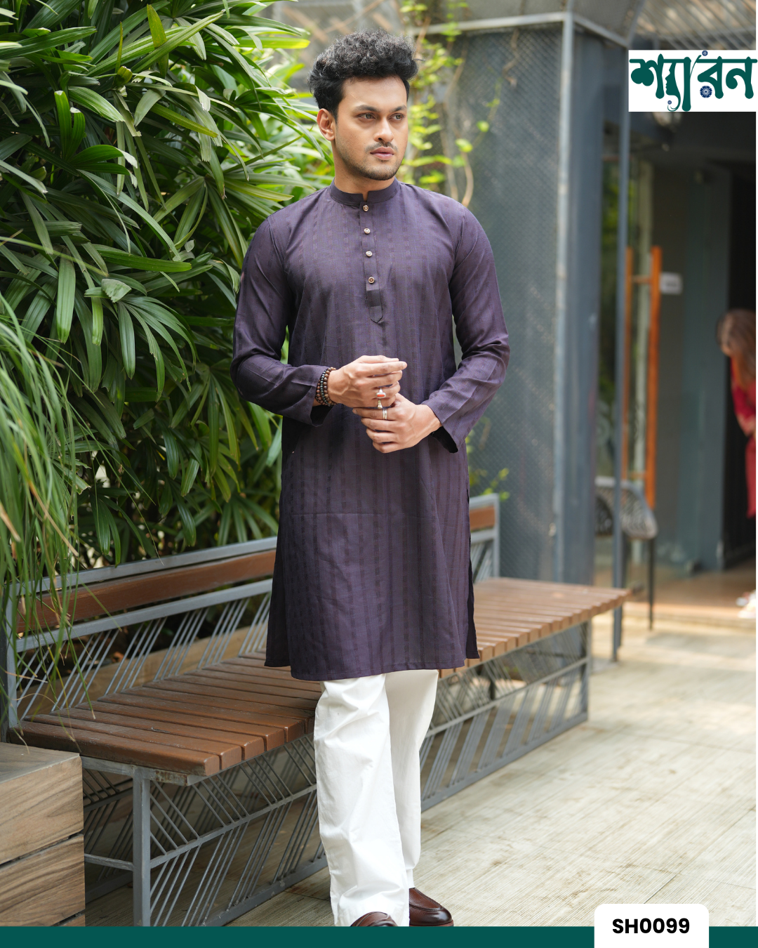 Alternative view of Band Collar Viscose Cotton Panjabi for Men