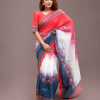 Multi Color Floral Digital Print Chandni Cotton Saree with Matching Blouse Piece