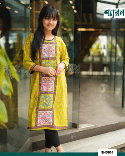 Girls' Olive Green Slub Cotton Kurti