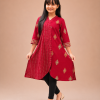 Girls' Hand Stitch with Block Print Stylish Red Kurti