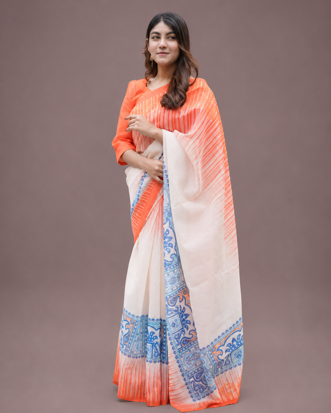 Chandni Cotton Digital Print Saree with Matching Blouse Piece - Image 3
