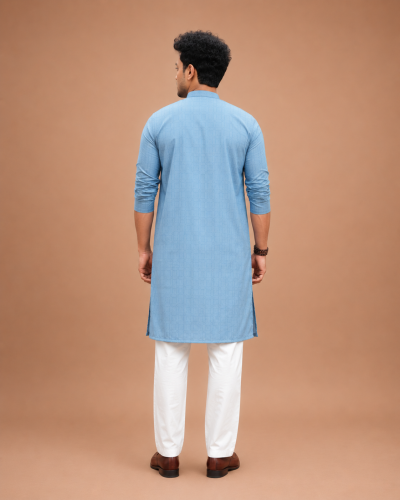 Alternative view of Classic Blue Viscose Cotton Panjabi