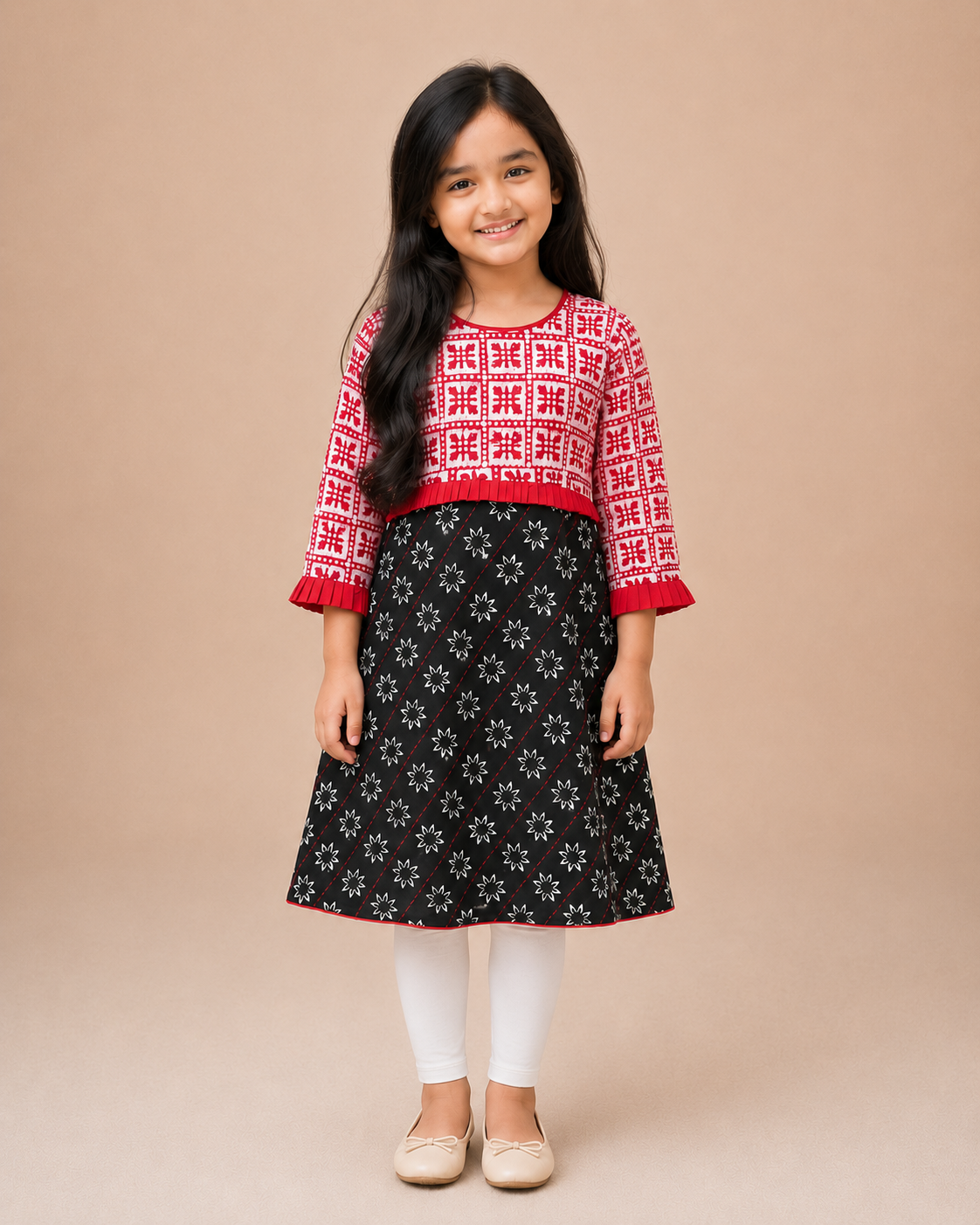 Girls’ Round Kurti with Block Print & Handwork