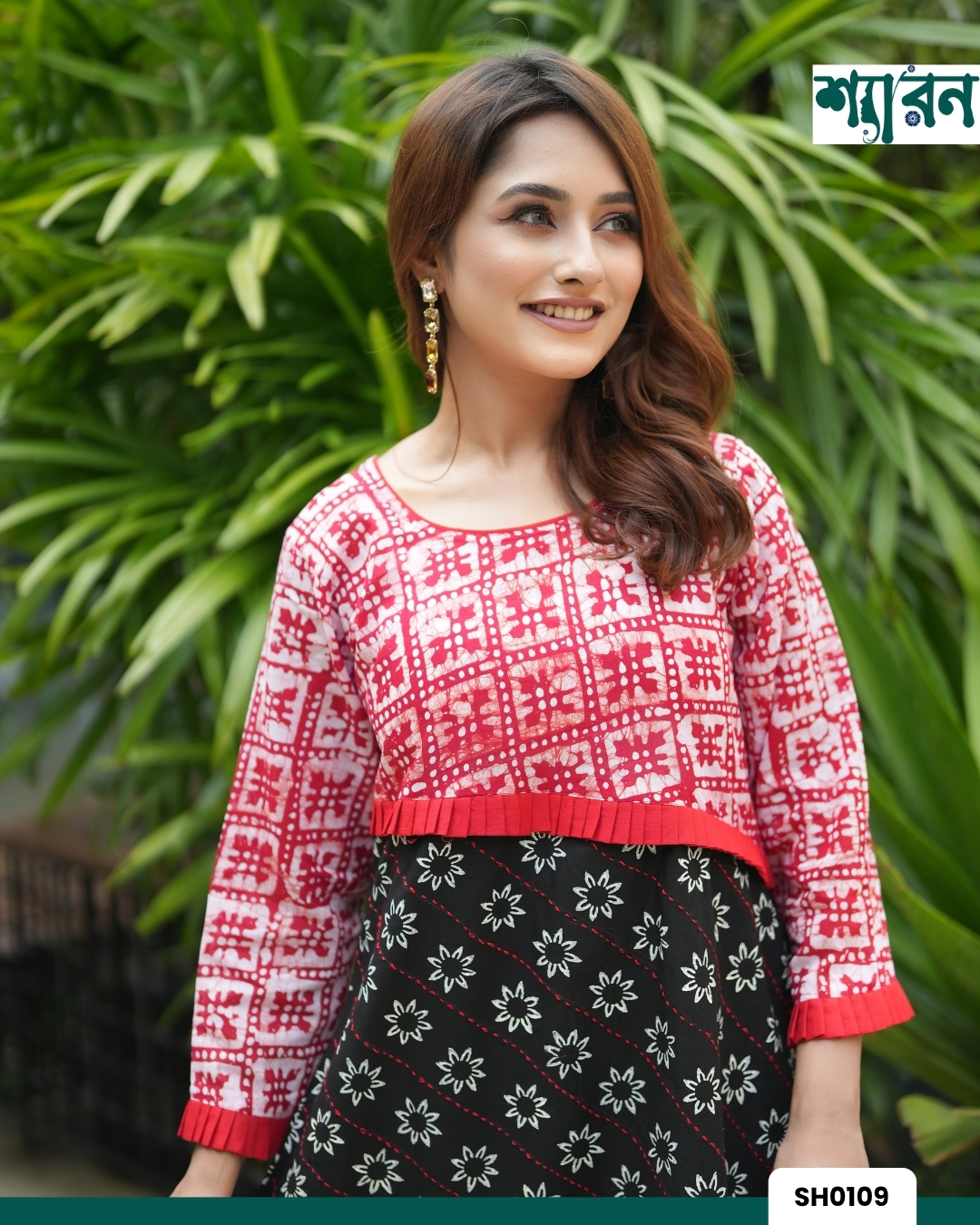 Round Neck Slub Cotton Kurti with Block Print & Handwork - Image 3