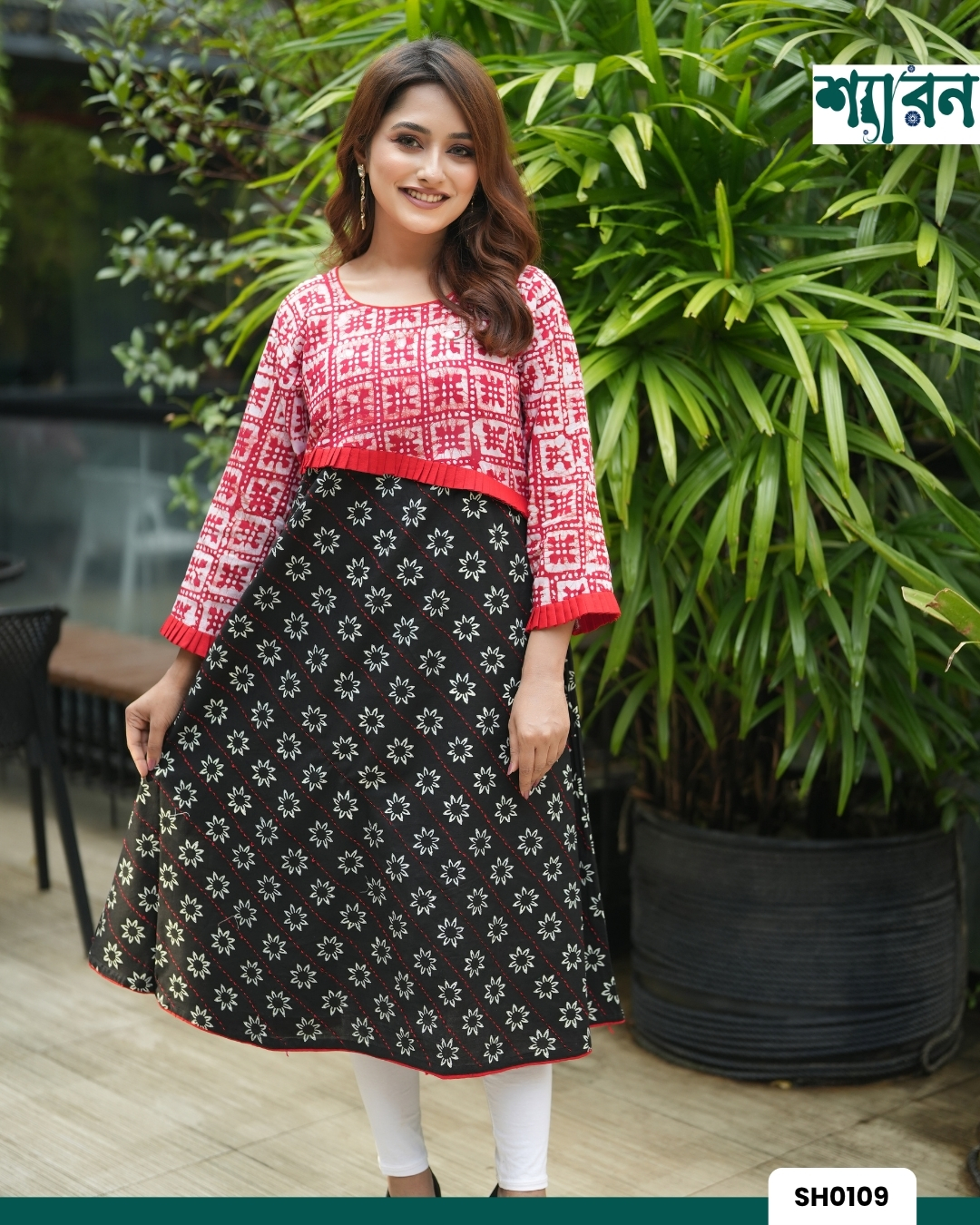 Round Neck Slub Cotton Kurti with Block Print & Handwork