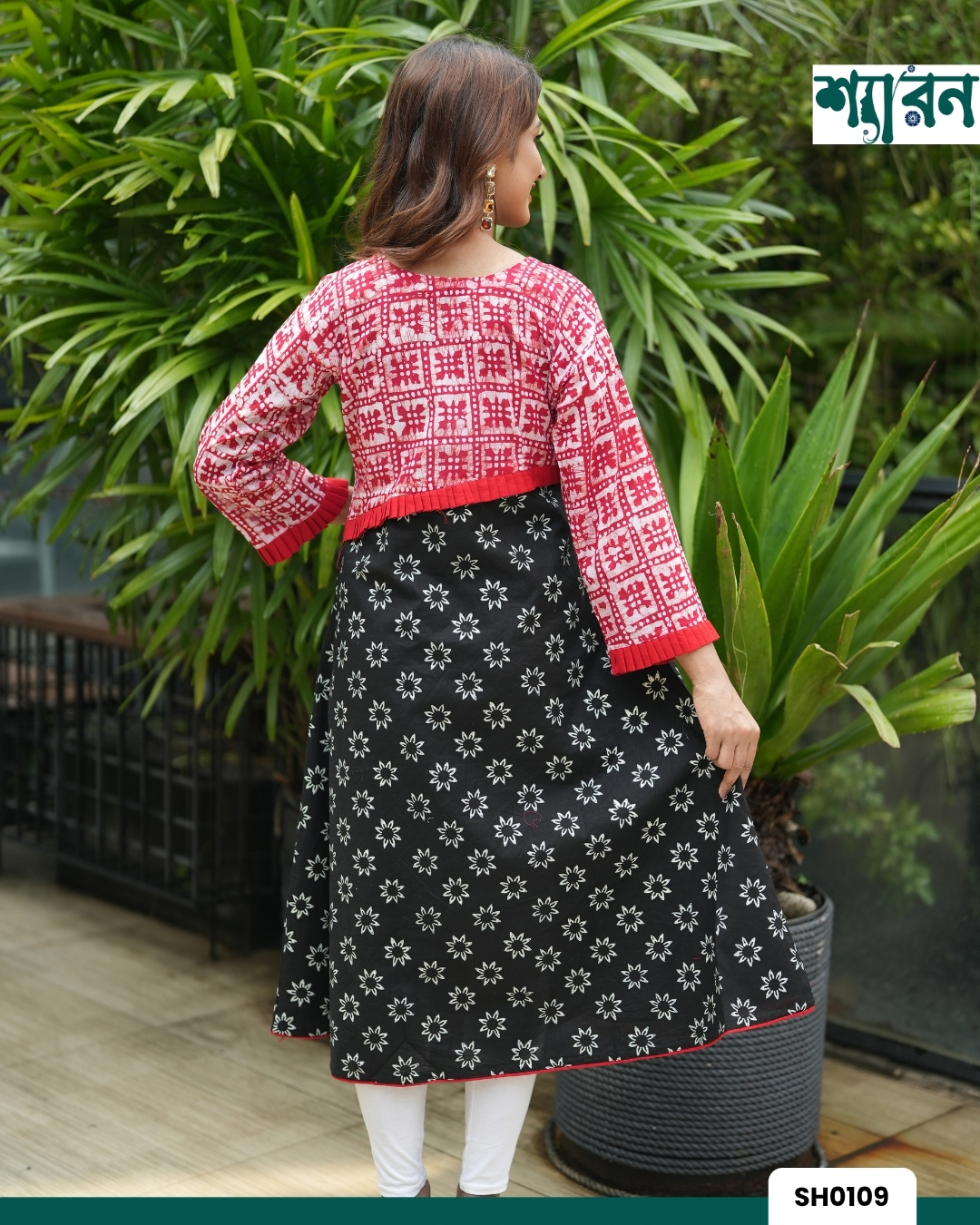 Round Neck Slub Cotton Kurti with Block Print & Handwork - Image 2
