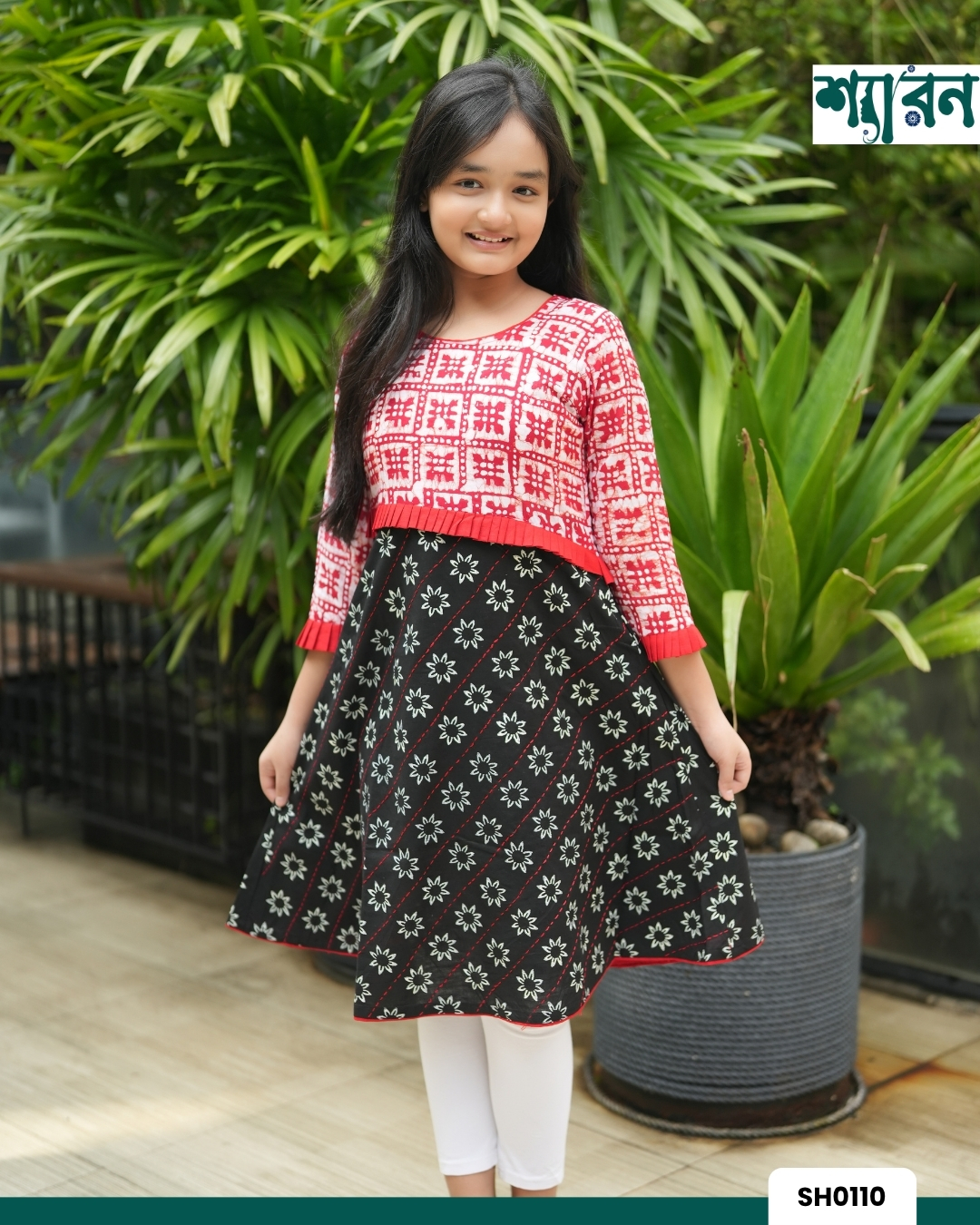 Girls’ Round Kurti with Block Print & Handwork - Image 3