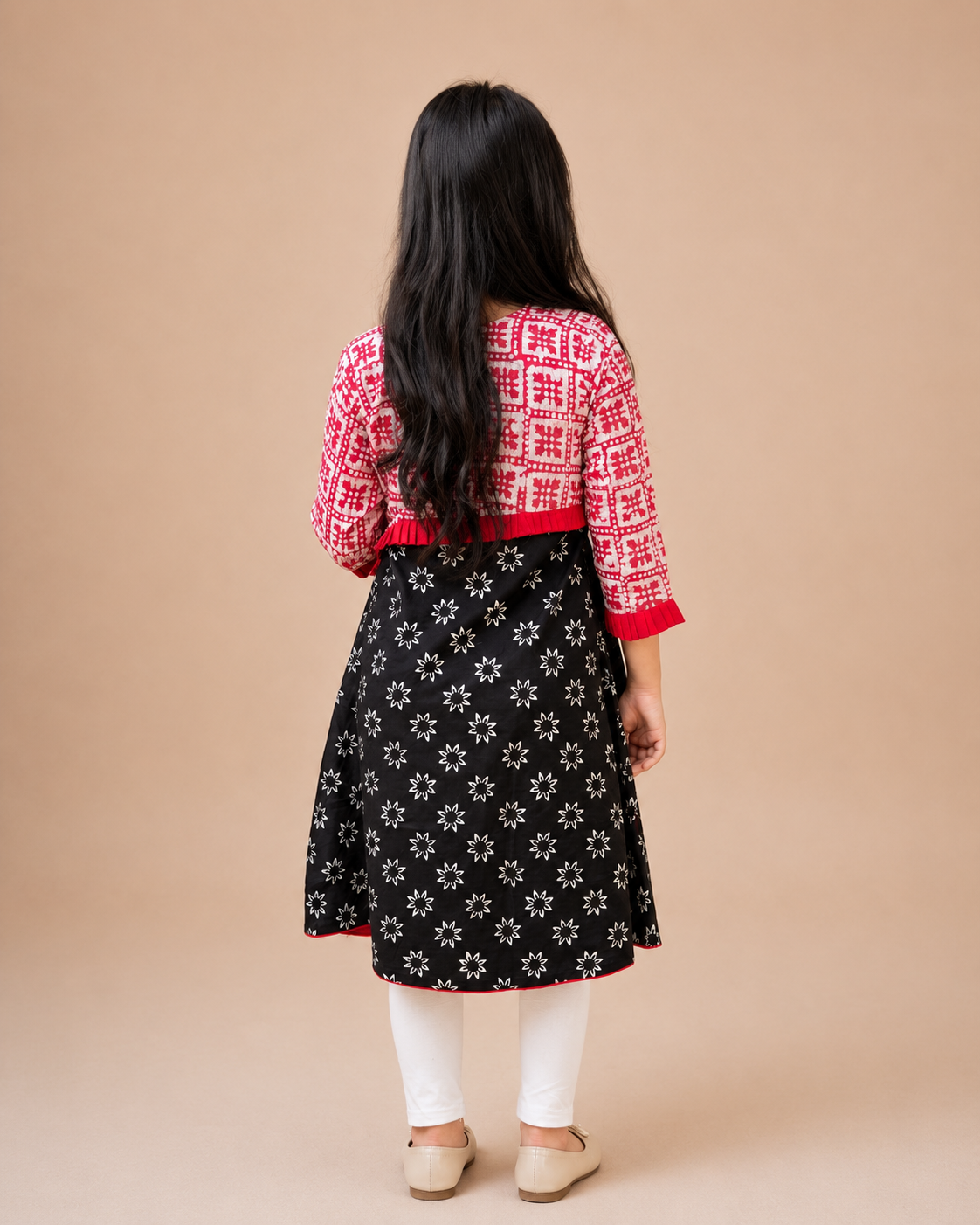 Girls’ Round Kurti with Block Print & Handwork - Image 2