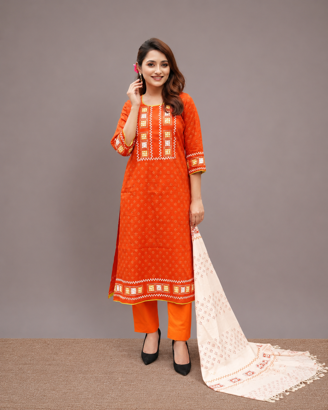 Premium Cotton Salwar Kameez with Block Print & Handwork