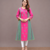 Pink Round Kurti - Block Print with Handwork