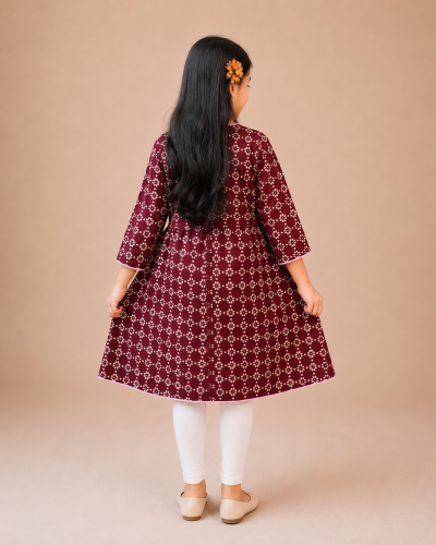 Alternative view of Girls’ Maroon Cotton Round Kurti