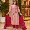 Peach Slub Cotton Salwar Kamiz - Block Print with Handwork