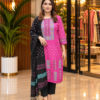 Slub Cotton Kurti with Handwork & Black Dupatta