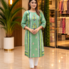 Mint Green Slub Cotton Kurti with Floral Handwork